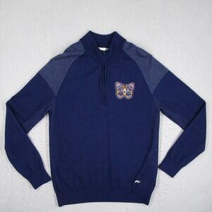 KJUS Men Kulm Half-Zip Merino Wool Blend Sweater Navy Blue Butterfly DAOU 52 L
